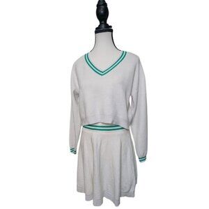 House of Harlow 1960 x Revolve White Knit Varsity Sweater & Skirt Set – Size M